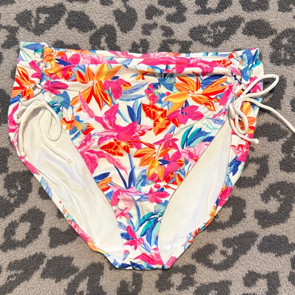 Elomi Savaneta Floral High-Waisted Bikini Bottom W LaceUp Side Detail Size US 14